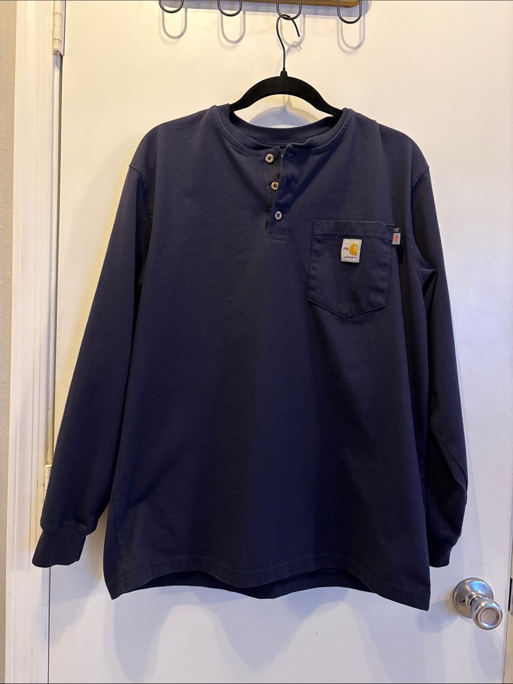 Carhartt Navy Blue Force Henley Pocket Long Sleeve Size L